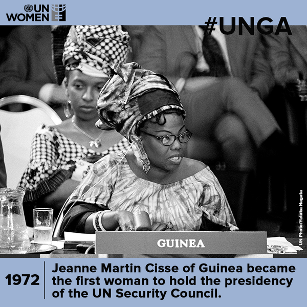 Mme Jeanne Martin Cissé, première femme à présider le Conseil de sécurité de l'ONU. Source unwomen.org