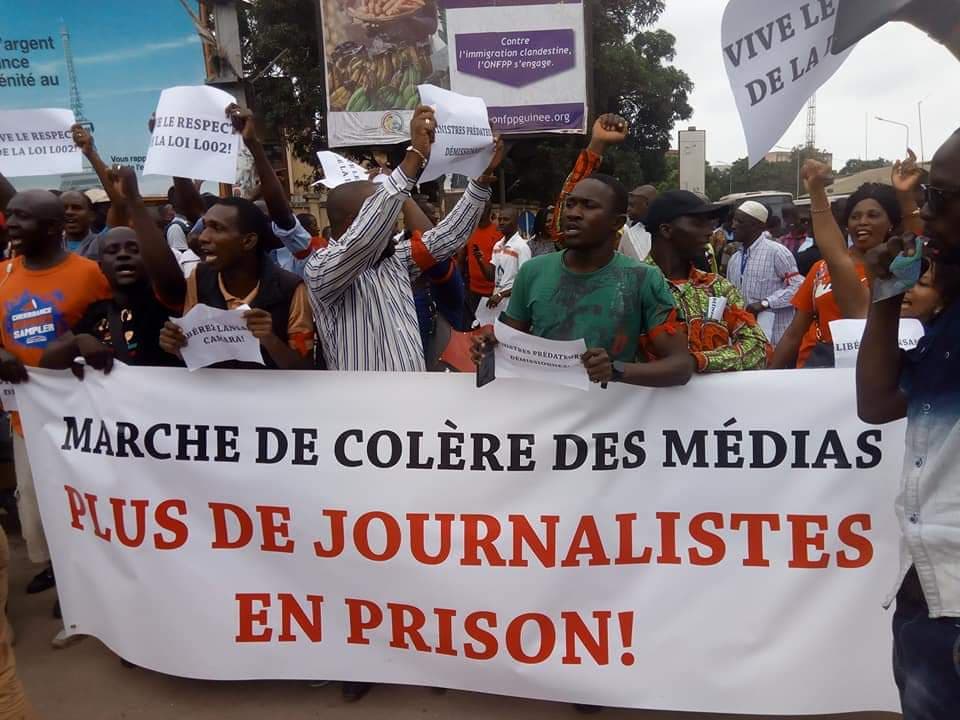 Une manifestation des journalistes guinéens en colère. Source: guineerealite.info